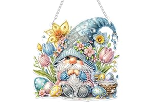 Lxmsja 5D Ostern Diamond Painting Anhänger, Gnom Diamond Painting Kinder Erwachsene, Hängende Ornament Bastelset Kreativ Set für Erwachsene Geschenk Mädchen 7 8 9 10 11 Jahre, Ostergeschenke Kinder