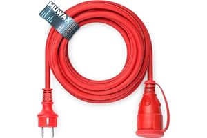 MUWAX Gummi-Verlängerungskabel 15m für Baustellen, Werkstatt, Industrie, für dauerhaften Einsatz im Außenbereich und Starke mechanische Beanspruchung H07RN-F 3G1,5mm² rot