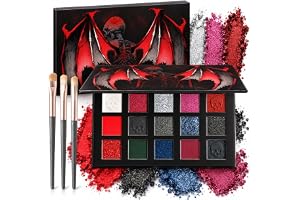 15 färger sångskuggpalett, röd svart ögonskugga palett för goth makeup | Matt glitter smoky ögonskuggspalett med 3 applikatorer, hög pigmenterad, punk halloween makeup-palett för rökögon