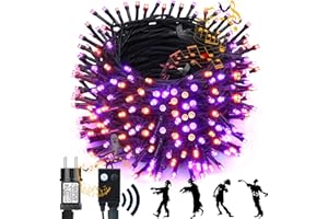 NEXVIN Halloween Decoration Exterieur, Guirlande Lumineuse avec Effrayante Sonore, 25M 200LED Halloween Orange Violet Guirlande Lumineuse Étanche avec 6 Modes pour Interieur Jardin Rideau Balcon Fête