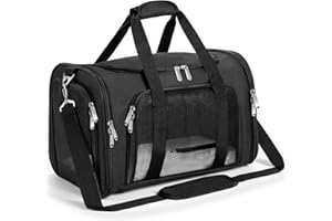 DPWEION Soft Sided Cat/Pet/Dog Carrier Bag,Portable Foldable Pets Travel Carriers For Cats/Dogs With Shoulder Strap & Removable Mat,Durable Puppy Basket of 16 lbs Airline Approved - Black