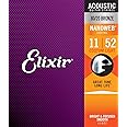 ELIXLR Elixir 11027 Strings 80/20 Bronze Acoustic Guitar Strings w NANOWEB Coating, Custom Light (.011-.052)