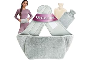 FORRINX Cintura termica con bottiglia d’acqua calda 1 L, extra-lunga 130 cm, copertina morbida rimovibile, fascia riscaldante per pancia, vita e collo, gomma naturale certificata BS 1970:2012