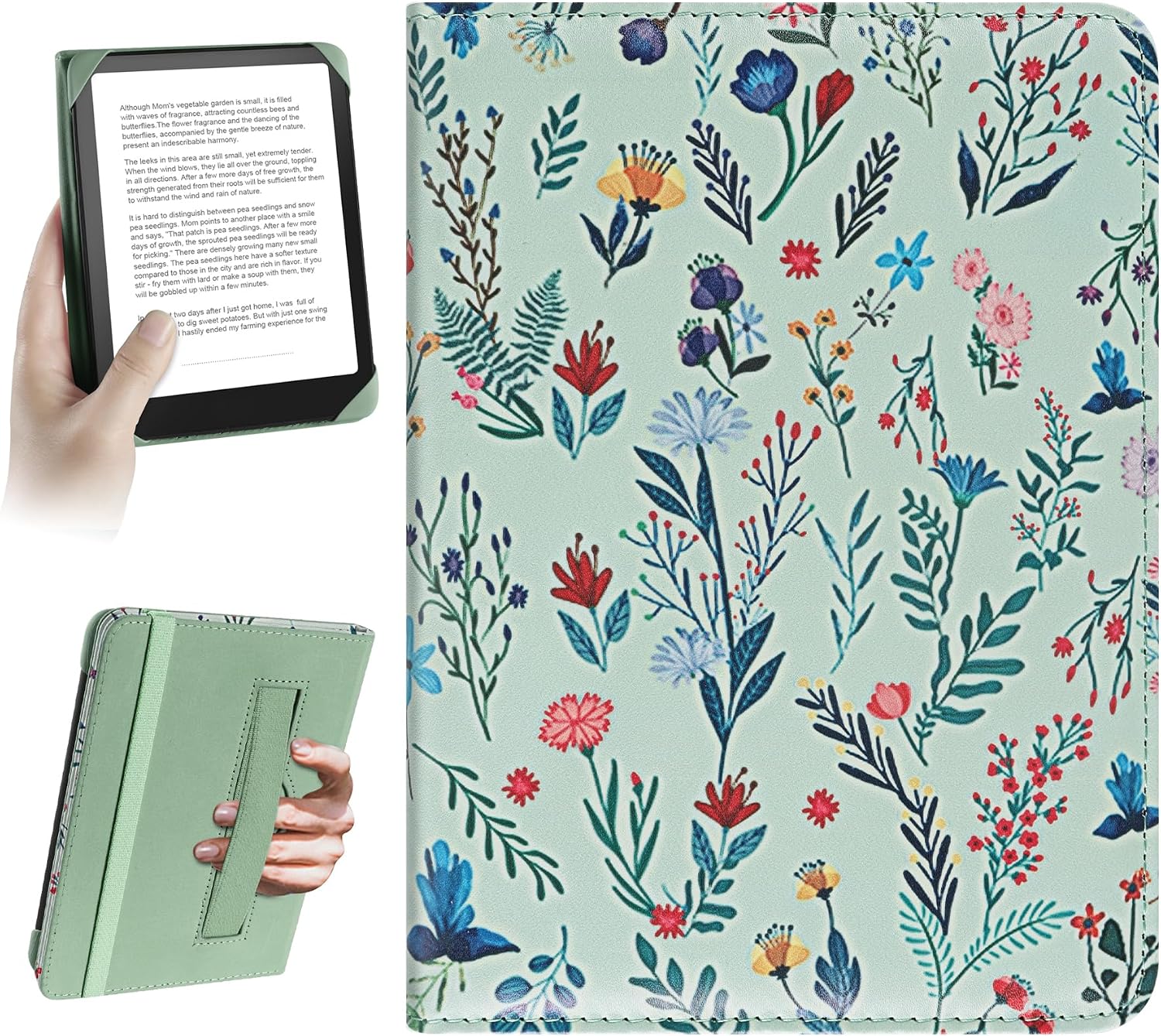 HoYiXi Universal Case for 6 inch Kindle eReader Compatible with Paperwhite(2025/2018)/PocketBook and Tolino/Kobo Clara HD,6" eReader Protective Case Cover Elastic rope,White flowers