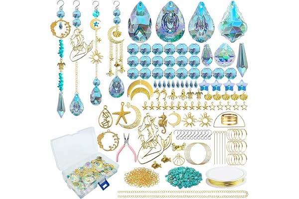 VEEKAY 425 Pièces Kits de Fabrication de Attrape-Soleil,DIY Cristal Suncatchers,Pendentif Cristal à Suspendre Attrape-Lumière,pour décoration de fenêtre,décoration de jardin,avec crochet de suspension