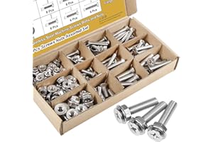 OTHMRO M4/M5/M6 Cross Countersunk Bolt Nut Set Phillips Head 304 Stainless Steel Bolts and Flange Nuts, 156 Pcs Flat Head Screws Nuts Bolts Assortment Kit Right Hand