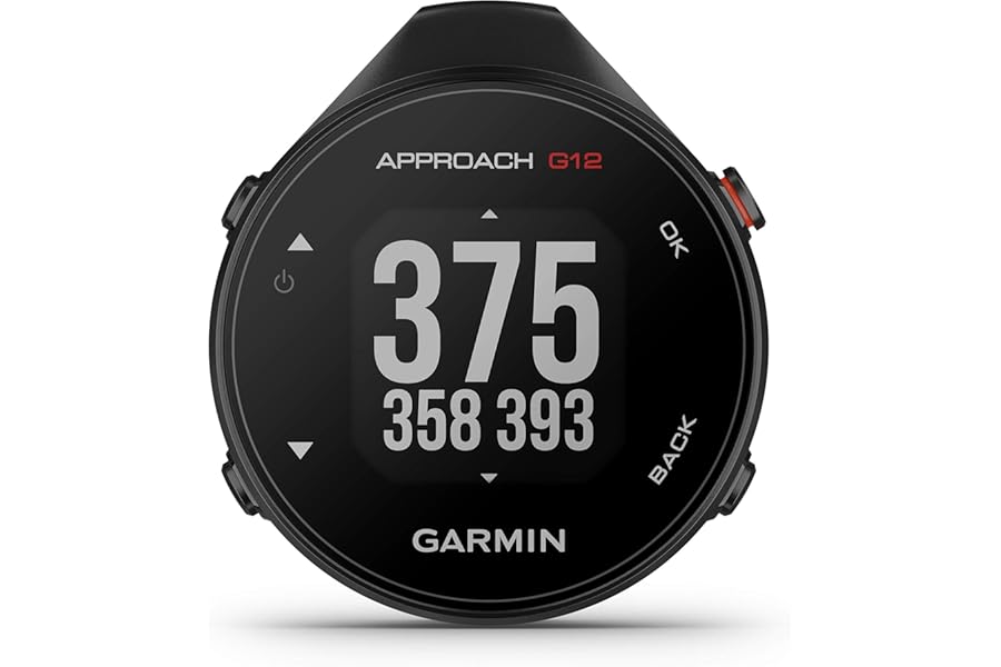 Garmin Approach G12, Clip-on GPS Golf Range Finder with 42,000+ pre loaded Golf Courses, up to 30 hours on single charge