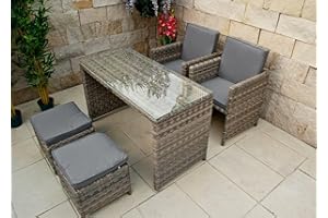 Ragnarök-Möbeldesign PolyRattan Gartenmöbel DEUTSCHE Familienbetrieb seit 1928 - EIGENE Produktion - 8 Jahre GARANTIE Garten Möbel Essgruppe Tisch Stühle Hocker Rundrattan Glas