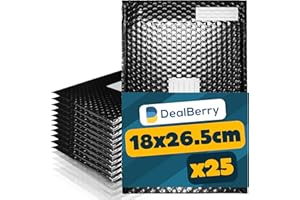 DEALBERRY 25 Pack Padded Bubble Envelopes - Bubble Wrap Envelope - Poly Bags for Shipping Packaging Mailing - Envelopes Peel and Seal - Address & Return Box (Black, 18x26.5cm)