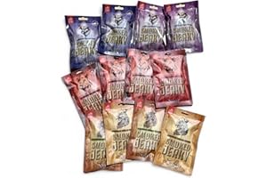 NEW BEER SNACK - Beef, Chicken & Pork Jerky Welcome Set - Snack protéiné à la viande séchée - Viande de bœuf, de pulet, de porc de haute qualité - Grignotage épicé, sucré & piquant - 6x2x50g
