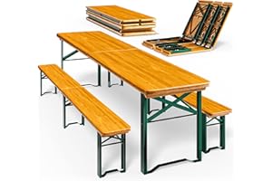 Casaria® Ensemble Table et 2X bancs Pliable Bois 220 cm 10 Personnes Salon de Jardin Peu encombrant Pique-Nique Camping