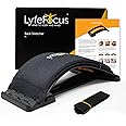 LyfeFocus Back Stretcher with Memory Foam Topper for Back & Neck Pain - Comfortable Adjustable Spine Stretcher Posture Corrector - Spine Board Lumbar Support with Chair Strap (Dark Grey)