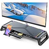 MOOJAY Supporto per Monitor da Scrivania con Luci da Gioco RGB e Hub USB 3.0 e 2.0, Supporto per Schermo Pieghevole con Casse