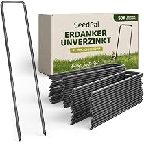 Unkrautvlies Haken Set 120 Stück + Unterlegscheiben | Verzinkte U-Erdnägel 10 Cm