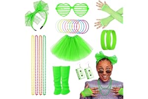 MEFOUND 80s Fancy Dress Costume Accessories Se for Women Girls Rainbow Tutu Skirt Leg Warmers Fishnet Gloves Glasses Earrings Bracelet Necklace Headband, Retro Outfit for 80s Party, Dress up Day