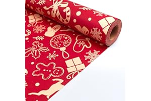 LZRINUE Rouleau de papier cadeau de Noël recyclable rouge 43 cm x 15 m pour cadeaux de fête de Noël, anniversaire, décorations de cadeaux