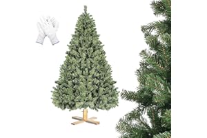 AIMOSEN Árbol de Navidad Artificial 210 cm con 1346 Puntas, Abeto Hoja con Soporte de Madera y Guantes, Rápido de Montar y Extraíble, Árbol de Navidad para Oficina, Hogar, Tienda, Fiesta, Decoración Navideña