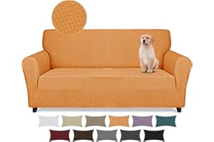 Lydevo Copridivano 2 Posti con Braccioli Fodere per Divano Jacquard Nuovo Spessore Rivestimento per Divano con 2 Copricuscini Universale Divano Protector per Animali,Tattile Jacquard#Arancia