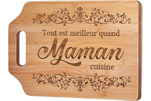 GIFTASY Cadeau Maman, Cadeau Anniversaire Maman - Idee Planche à Découper en Bambou Gravée, Cadeaux Mère Anniversaire, Cadeaux Fete des Meres, Présent Mere Cuisine Original(31,2 × 22,0 × 1,0 cm)