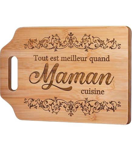 Planche à Découper En Bois De Bambou Personnalisée Avec Texte Gravé - Grande Taille 33x23 Cm - Cadeau Cuisine Unique