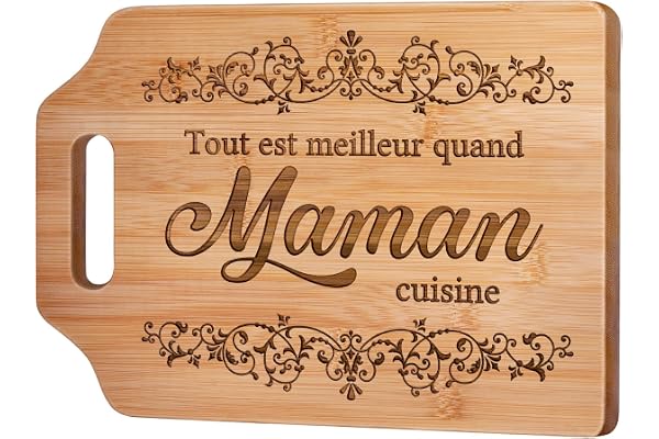 Cadeau Fete des Meres, Cadeau Maman - Idee Planche à Découper en Bambou Gravée, Cadeaux Anniversaire Maman Original (31,2×22,0×1,0 cm)