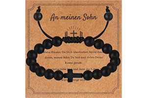 ELEKTHEIM Bracelet de perles pour garçon - Pierre naturelle tressée - Cadeau pour homme - Jésus-Christ Crucifix - Cadeau de fils de maman papa - Communion chrétienne - confirmation - Anniversaire