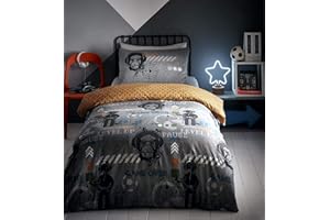 KAMPALA HILL Homespace Direct Level Up Kids Duvet Cover Set Gamer Reversible Easy Care Bedding Childrens Video Game Bed Linen with Pillowcases -Single