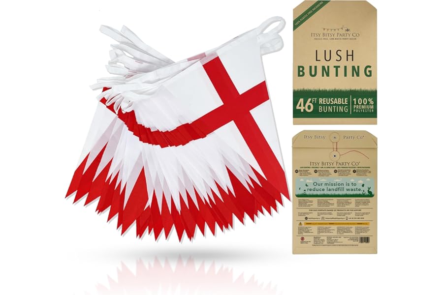 Premium Reusable England Bunting - 42 World Cup Football 2026 Decorations - As seen on TV, 100% Premium Polyester - St Georges Day Decorations, World Cup Flags Bunting 2026 (46ft, 42 England Flags)