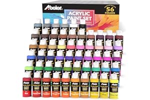 ABEIER Pinturas Acrilicas 56 × 60 ml, Acrylic Paint Set, no Tóxico, No Tóxico, Impermeable, para Lienzo, manualidades, Madera, Cerámica, Tela, para Artistas, Principiantes y Niños