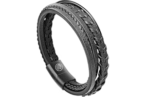 Casisto.J Skórzana bransoletka męska ze skóry, pleciona stal nierdzewna, czarna, z zapięciem magnetycznym (proste opakowanie)