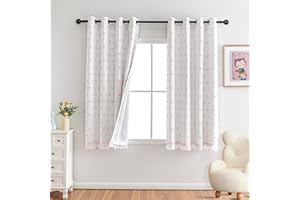 MYSKY HOME Gardinen Kinderzimmer Mädchen Vorhänge Kurz Rosa Pompons —— Verdunkelungsvorhang mit Ösen Thermo Vorhang Gegen Hitze für Wohnzimmer Schlafzimmer, H 160 x B 140 cm, Rosa