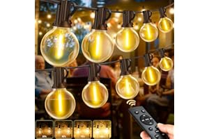 LIGHT-BRIGHTLY Cadena de Luces LED Exterior, 45M - 147FT Guirnalda Luces Exterior con Mando a Distancia & Regulables G40 Bombillas, IP44 Resistente a la Intemperie Luz Cálida para Jardín Terraza Balcón Bodas Fiestas