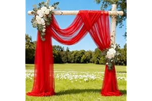 Alaoo Rideau en Tulle Rouge, 500 x160cm Arche Tenture Mariage, Voilage Rouge, Rouge Tissu drapé Arche Rideaux, Toile Plafond Swag décorations pour Décoration de Mariage Cérémonie Fête Rideau de Gaze