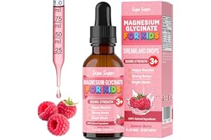 SUPA-SUPPS Kids Magnesium Glycinate 30ml - Raspberry Flavour | Supa Supps Liquid Magnesium Glycinate 3-in-1 Drops Support Relaxation, Calm, Balanced Energy, Focus & Growth | Easy Daily Supplement 1 Months Supply