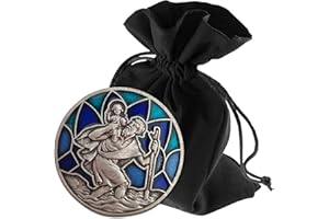 Lunexus Badge de Voiture Saint Christophe Bleu Turquoise - béni avec Certificat - avec Pochette en Velours - Aimant et Bande adhésive - Porte-Bonheur automobilistes - Talisman de Saint-Christophe