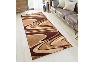 TAPISO Dream Alfombra de Pasillo de Salón Habitación Infantil Comedor Entrada Cocina Escalera Diseño Moderno Marrón Beige Crema Alfombra de Pelo Corto Suave Fina 120 x 250 cm