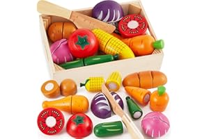 LINFUN KIDS Gioco Verdura da Tagliare Cucina Giocattolo per Bambini Legno Giochi Cibo Gioco di Ruolo Educativo Montessori Regalo Per Bimbo 1 2 3 Anno