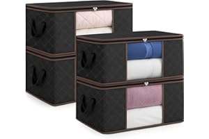 unycos - Cajas para Almacenaje de Ropa x 4【35L】 Bolsas Plegables con Ventana Transparente, Doble Cremallera y Asas Reforzadas, Organizador de Toallas, Edredones, Juguetes | Hasta 10 kg (Black/Coffee)