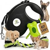 Extendable Dog Leash with Bag Holder and Toy, Complete Heavy Duty Walking Kit for Small and Medium Dogs, Long Flexible Leash