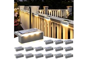 Solpex Lámparas solares para exteriores, 16 unidades, luz blanca cálida, luces solares impermeables, iluminación LED para escaleras exteriores, escalones, vallas, jardín, patio, patio, decoración de