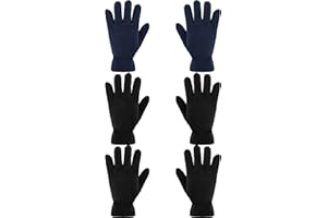 Satinior 3 Pairs Children's Fleece Gloves Winter Soft Warm Gloves for Boys Outdoor Activities - Black, Navy