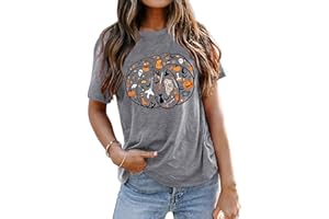 SUWATOIN Halloween T Shirt for Women Pumpkin Leopard Print Tops Shirts Short Sleeve Casual Loose Tee