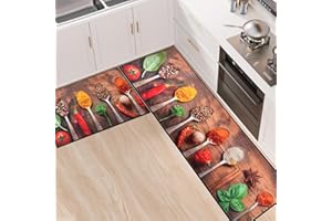 LY4U Kitchen Mat Sets Non Slip Washable, 43x75+43x150cm 2 Pieces Water Absorbent Kitchen Rug Sets, Floor Mat for Home Decoration