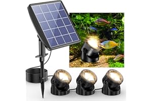 POPOSOAP 3-in-1 Warm White Underwater Solar Pond Lights, IP68 Waterproof LED Landscape Spotlights for Pond, Garden, Patio, Fountain, Pool, Waterfall Decoration (3 Head Lamp)