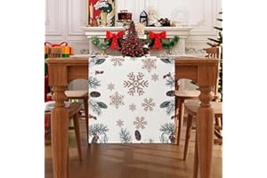 ETOLISHOP Snowflake Table Runner Christmas Pine Cones Table Decoration Christmas Modern Winter Table Runner White for Table Decoration New Year's Eve Kitchen Dining Room Interior Party Holiday Decoration 40 x