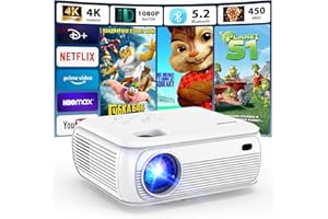 AGIMA 4K Proiettore 1080P Nativo 2025 Proiettore Portatile con Smart TV OS Apps integrate, 450ANSI, Altoparlanti stereo, WiFi 6, Bluetooth 5.2 Proiettore Compatible con TV Stick/Smartphone/HDMI,Bianco
