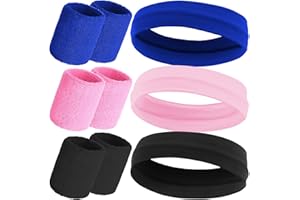 Zeuwets Ensemble Bandeau et Serre Poignets, 9 Pièces Serre Poignets Bracelets pour Sports, Bandeaux de Transpiration, Sweatbands Headband Absorbants pour Hommes Femmes Basketball Running Tennis