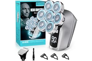 ‎GISAAE Gisaae Glatzen Rasierer Herren elektrisch, IPX7 Wasserdichter Kopfrasierer für Männer mit Glatze, Nass- und Trocken-kopfrasierer Glatze, mit 7 Rotierende Scherköpfe, Wiederaufladbarer Glatzenrasierer