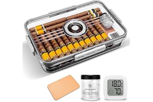 Cigar humidor klar akryl humidor spansk cederplanka cigarrfodral låda plast bärbar lufttät behållare rymmer 20–30 cigarrer med digital hygrometer och luftfuktare (liten)