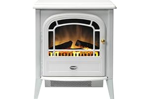Dimplex Courchevel Optiflame Electric Stove, White Cast Iron Effect Free Standing Electric Fire with Artificial Logs and Embers, LED Flame Effect, 2kW Adjustable Fan Heater and Remote Control